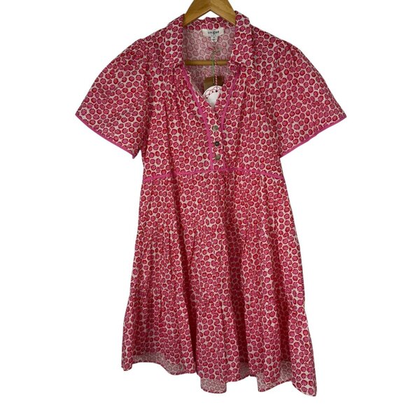 Umgee USA NEW Savannah Dress Cottom Medium Floral Pink Red White Tiered Mini - Picture 1 of 9